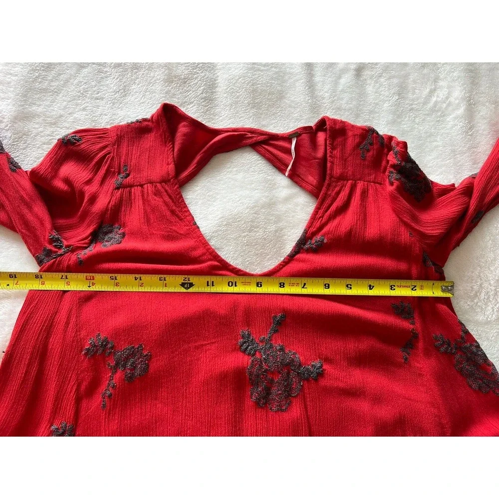 Free People Dress Women XS Red Austin Mini Embroidered Boho Lining Pullover - Picture 10 of 13